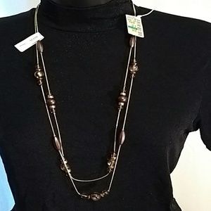 Gold Tone Necklace w/ Brown Beads